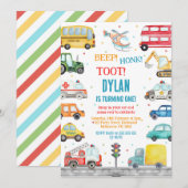 Transportation City Cars and Truck Boy Birthday 招待状 (正面/裏面)