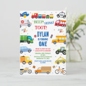 Transportation City Cars and Truck Boy Birthday 招待状 (スタンド正面)