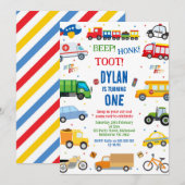 Transportation City Cars and Truck Boy Birthday 招待状 (正面/裏面)