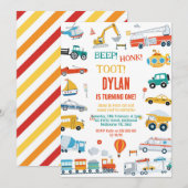 Transportation City Cars and Truck Boy Birthday 招待状 (正面/裏面)