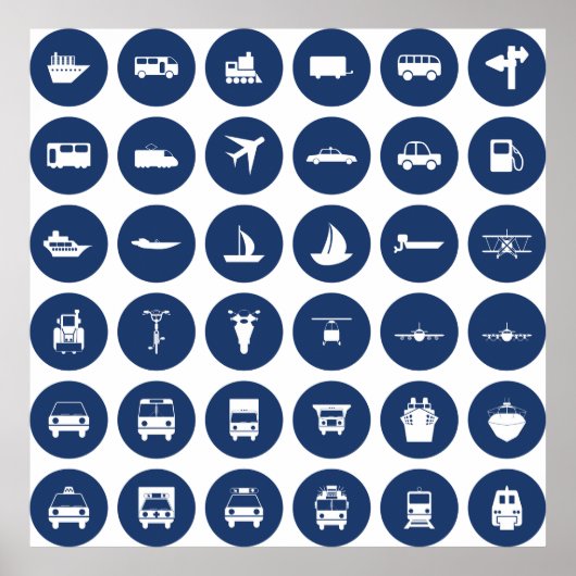 Transportation Icons Symbols In Blue ポスター (正面)
