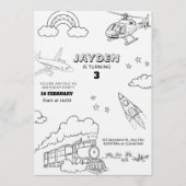 Transportation Line Art Boy’s 3rd Birthday Party 招待状 (正面)