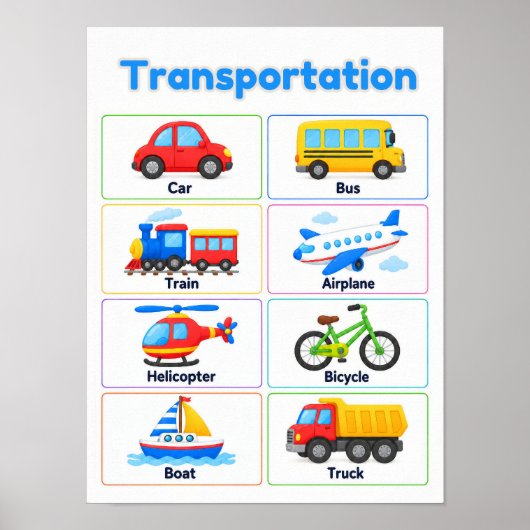 Transportation Vehicles Educational Poster for Kid ポスター (正面)