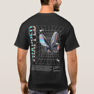 TRAPPED – Futuristic Butterfly Y2K Grid Art Tシャツ