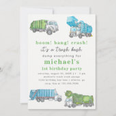 Trash Bash Trash Truck Boy's 1st Birthday Party 招待状 (正面)