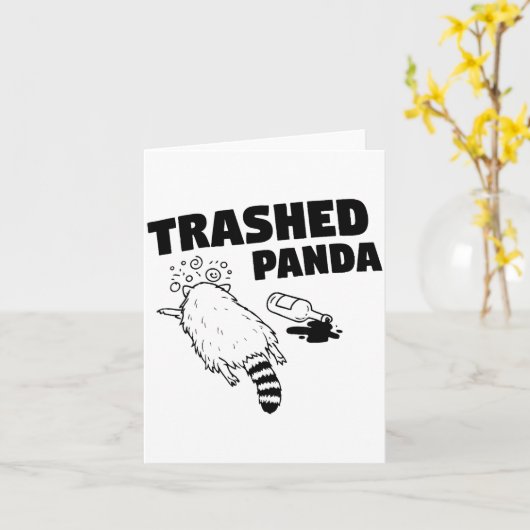 Trashed Panda, Funny Drunk Raccoon, Funny Trash Pa カード (黄色い花)