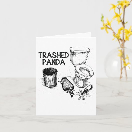 Trashed Panda Funny Drunk Racoon  カード (黄色い花)