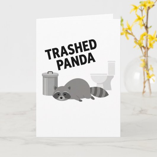 Trashed Panda Funny Drunk Racoon カード (黄色い花)