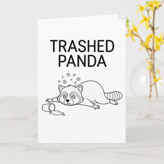Trashed Panda Funny Drunk Racoon カード (黄色い花)