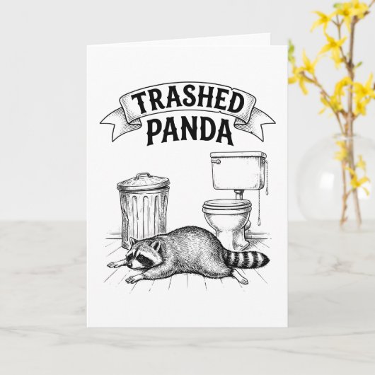 Trashed Panda Funny Drunk Racoon カード (黄色い花)