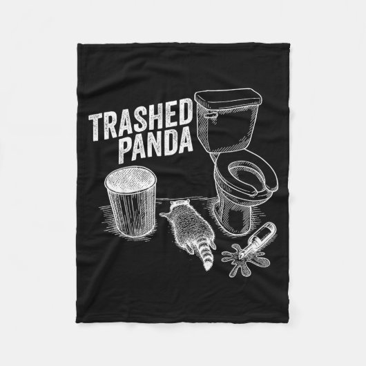Trashed Panda Funny Drunk Racoon フリースブランケット (正面)
