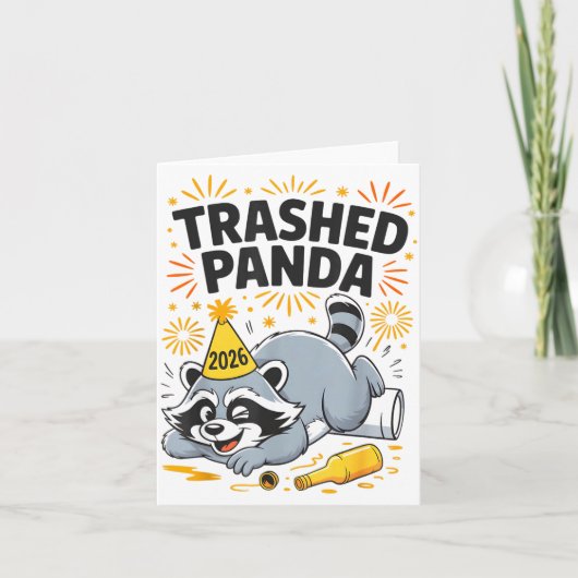 Trashed Panda New Year 2026 Funny Drunk Raccoon カード (正面)