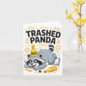 Trashed Panda New Year 2026 Funny Drunk Raccoon カード (黄色い花)