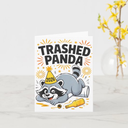 Trashed Panda New Year 2026 Funny Drunk Raccoon  カード (黄色い花)