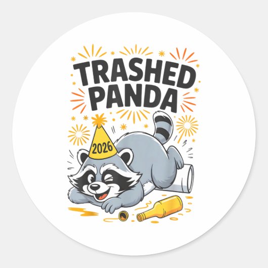Trashed Panda New Year 2026 Funny Drunk Raccoon  ラウンドシール (正面)