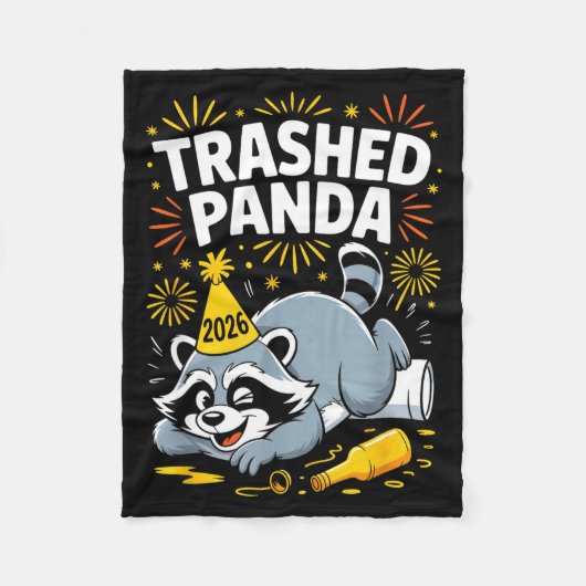 Trashed Panda New Year 2026 Funny Raccoon Design フリースブランケット (正面)