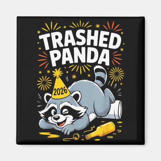 Trashed Panda New Year 2026 Funny Raccoon Design マグネット (正面)