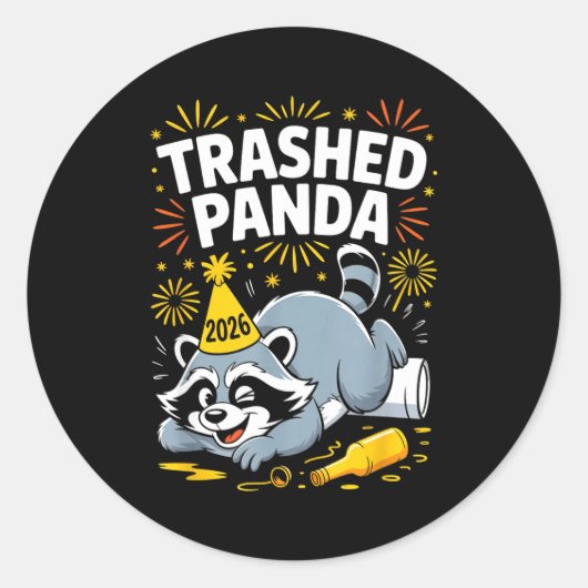 Trashed Panda New Year 2026 Funny Raccoon Design  ラウンドシール (正面)