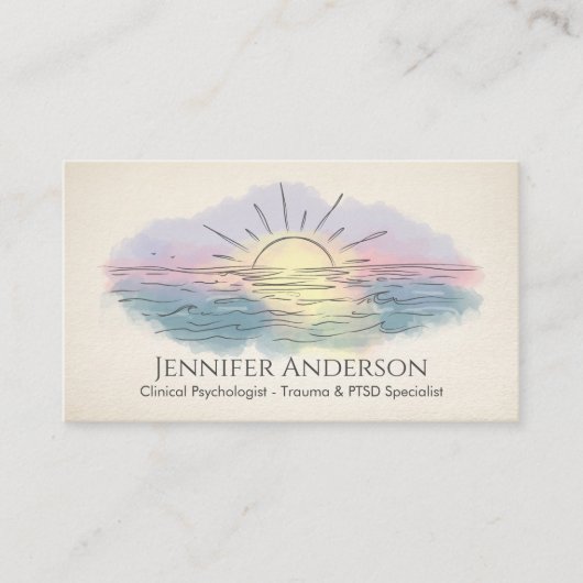 Trauma Recovery Sunrise Over Ocean Watercolor 名刺 (正面)