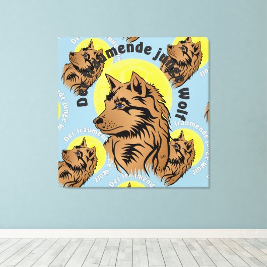 träumender Wolfswelpe Leinwand キャンバスプリント (インサイチュ (ウッドフロア))