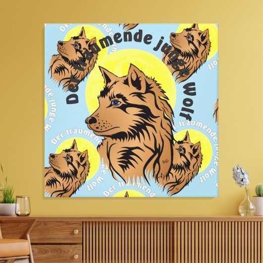 träumender Wolfswelpe Leinwand キャンバスプリント (インサイチュ (リビング))
