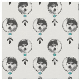 Traumfänger Husky Medaillon mit Adlerfedern ファブリック