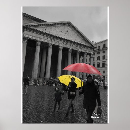 Travel | イタリア - ローマ、パンテオンの雨の日 ポスター (正面)