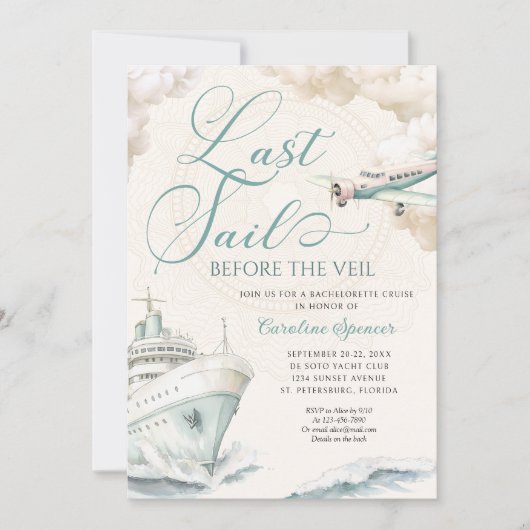 Travel Adventure Cruise Bachelorette Party 招待状 (正面)