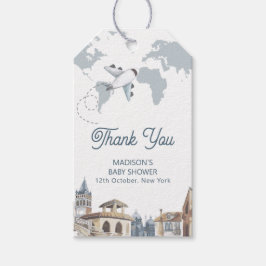 Travel Adventure World Map Airplane Baby Shower ギフトタグ