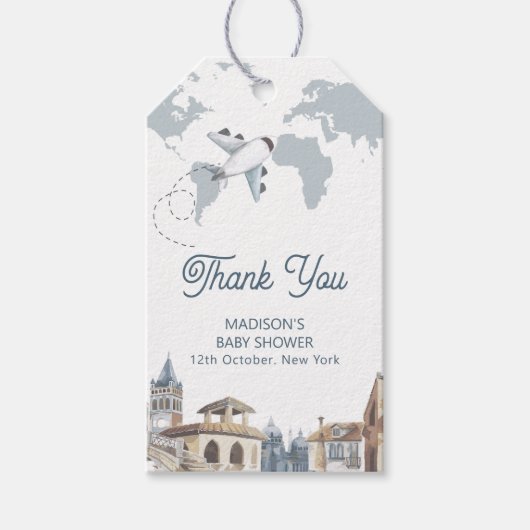 Travel Adventure World Map Airplane Baby Shower  ギフトタグ (正面)