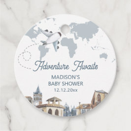 Travel Adventure World Map Airplane Baby Shower フェイバータグ