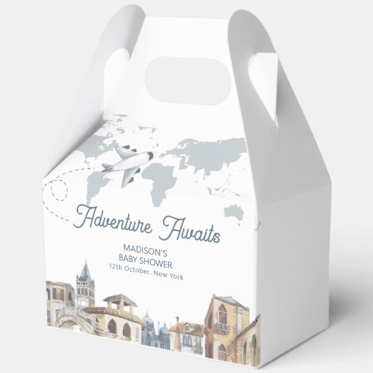 Travel Adventure World Map Airplane Baby Shower  フェイバーボックス (正面)