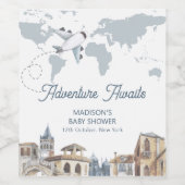 Travel Adventure World Map Airplane Baby Shower ワインラベル (シングルラベル)