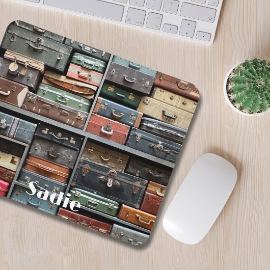 Travel Adventures, Vintage Suitcases マウスパッド