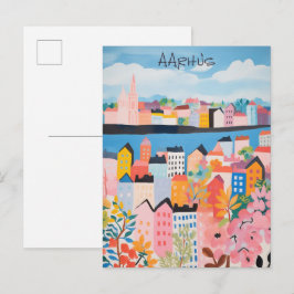 Travel Aesthetic Painting City Aarhus Danmark ポストカード