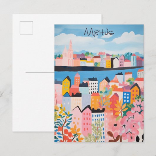 Travel Aesthetic Painting City Aarhus Danmark ポストカード (正面/裏面)