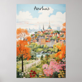 Travel Aesthetic Painting City Aarhus Denmark ポスター