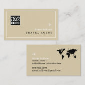 Travel Agent Logo Plane World Map Beige 名刺 (正面/裏面)