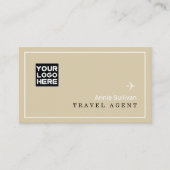 Travel Agent Logo Plane World Map Beige 名刺 (正面)