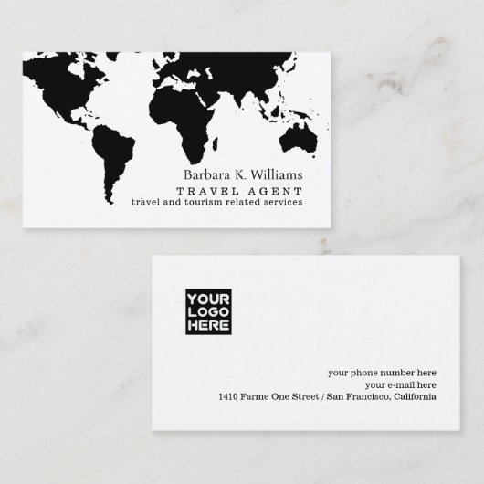 Travel Agent Modern Black White Business Card  名刺 (正面/裏面)