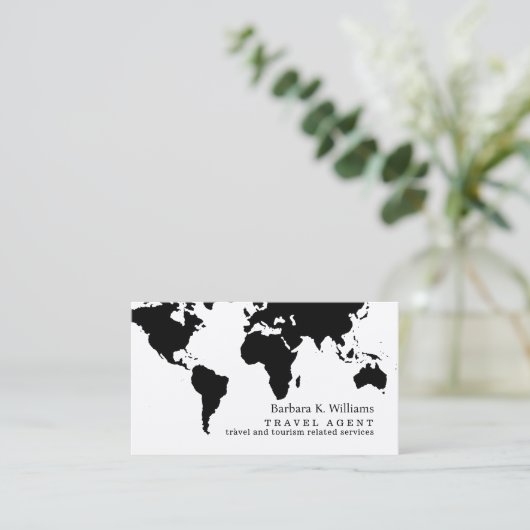 Travel Agent Modern Black White Business Card 名刺 (スタンド正面)