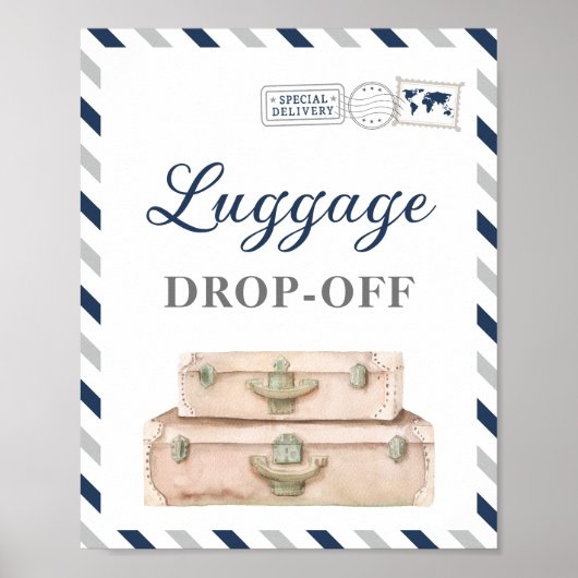 Travel Airplane Party Luggage Drop-off Gift Table  ポスター (正面)