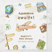 Travel Around The World Airplane Baby Shower  ワインラベル (シングルラベル)