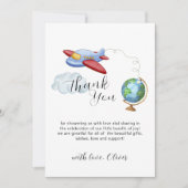 Travel Around The World Map Airplane Baby Shower サンキューカード (正面)