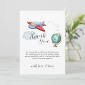 Travel Around The World Map Airplane Baby Shower サンキューカード (スタンド正面)
