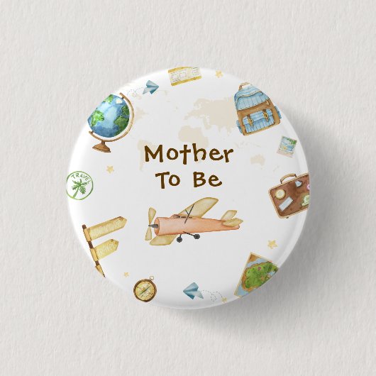 Travel Around The World Mother To Be Baby Shower  缶バッジ (正面)