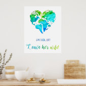 Travel Art – 水彩ハート形のワールドマップ ポスター (キッチン)