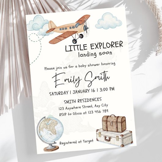 Travel Baby Shower Invitation Template Little Expl 招待状