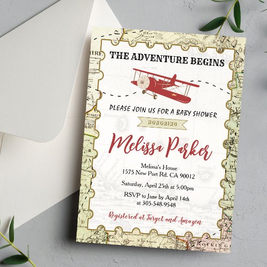 Travel Baby Shower Invitation The Adventure Begins 招待状