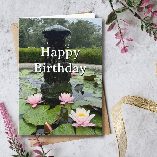 Travel Birthday Fountain Flowers Fun Photo  カード